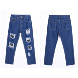 High Quality Jeans with Special Fishing Net for Lady (HDLJ0041-17)