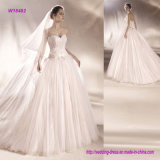 Strapless Bodice Tulle Ball Gown Wedding Dress with Flower Waistband