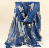 Fashion 100% Polyester Voile Scarf with Cat Design (HWBPS024)