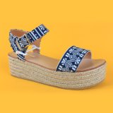 Ladies Hot Selling Summer Navy Blue Wedge Platform Sandals Espadrilles