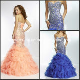Strapless Sweetheart Crystal Sequins Organza Mermaid Evening Dresses P14902