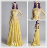 Long Sleeves Yellow Lace Bodice Formal Evening Dress W148658