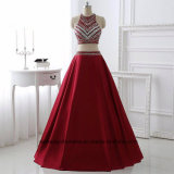 Women Two Piece Satin Beading Evening Party Prom Dress