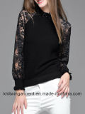 Balloon Sleeve Elegant Cashmere Beaded Lace Stand Collar Sweater (w18-609)