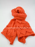 100% Acrylic Orange Zigzag Knitted Scarf