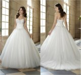 Simple Bridal Ball Gown Silver Beading Shinny Tulle Wedding Dress G1826