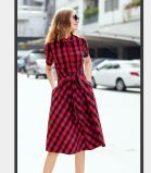 OEM Knee Length 100% Cotton Women Fashion Plaid Skirt