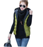 Fashion Loose Design Women Cotton Hooded Vest with Zipper