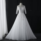 3/4 Sleeves Lace up Back Full Length Bridal Wedding Dress