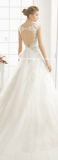 Sleeveless Lace and Tulle Satin Keyhole Flower Wedding Dress (Dream-100011)
