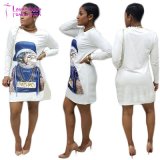 Cat Print Women Clubwear Blouse Loose Mini Dress Casual