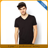 Custom 100% Cotton Plain Black V Neck T Shirt for Men