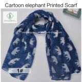100% Viscose Cartoon Elephant Printed Shawl Fashion Lady Scarf