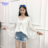 Crochet Lace Kimono 2017 Fashion Holiday Lace up Tops Women Long Sleeve Hollow out White Blouse with Spider Motif