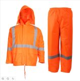 High Visibility Rain Suit with Reflective Strips Heavy Duty Polyster Raincoat