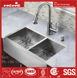 Stainless Steel Apron Front Farmhouse Equal Double Bowl Handmade Kitchen Sink with Cupc Certification