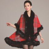Lady Fashion Checked Pattern Acrylic Knitted Fur Winter Shawl (YKY4460)