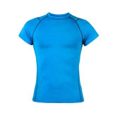 Blue Short Sleeve Fitness Gym Running Compression Wear for Bodybuilding