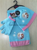 Factory Produce Custom Cartoon Print Kids Knitted Beanie Scarf Gloves Set