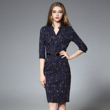 The New Female Commuter V-Neck Dress with a Long Sleeve Dress Is Slimming