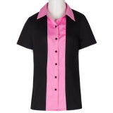 Wholesale Custom Pink Splicing Women's Button Down Shirts Work Clothing