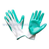 White Polyester Liner Green Nitrile Palm Coated Work Gloves