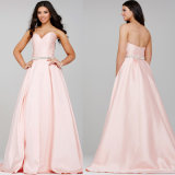 Beading Celebrity Party Gowns Pink Satin Evening Dresses C2771