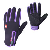 Waterproof Anti-Skid Zipper Adjustable Tightness Warm Fleece Touch Screen Sport Cycling Gloves Purple Bike Gloves for Women