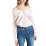off Shoulder Long Sleeve Party Shirt Button Casual Top Pink Blouse