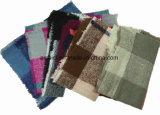 100% Acrylic Yarn Dyed Scarf Checked Shawl with Tassel for Women (ABF22004007)