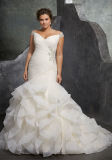 Cap Sleeves Bridal Dress Pleated Organza Mermaid Wedding Gown Lb3237