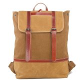 Leather Canvas Student School Bag College Laptop Backpack (RS2009B)