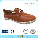 Rubber Outsole Lace-up Closure Leather Flat Shoes for Women