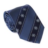 Navy Blue Striped Pure Silk Hand Made Jacquard Woven Logo Tie