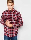 Wholesale Men Plaid Check Shirt with Button Down Collar
