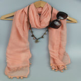 Pink Voile Scarf with Pompom Tassells for Girls Fashion Accessory