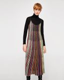 Women Fashion Long Colorful Dress with Metallic Yarn