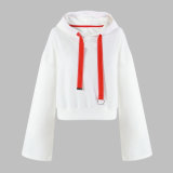 Wholesale Products Drawstring Long Sleeve Crop Plain White Hoodie