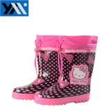2018 Sunny Pink Kitty Print Textile Collar Children Natural Rubber Rainboots High Quality Lace Wellingtons New Design Wellies Shoes for Kids Footwear