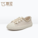 Fashion Childrens Pearl Decoration Lace up Casual Canvas Shoes