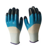 Blue Half Nitrile Coating Gloves Finger Double Coated