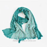 Soft Thin Cotton Woven Lady Scarf with Vertical Stripe (HV03)