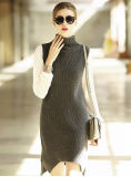 Women's Long Cashmere Dress Without Sleeve Turtle Neck 16brdw013