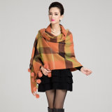 Lady Fashion Wool Knitted Rabbit Fur Ball Winter Shawl (YKY4483)