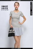 OEM Knit 100% Cotton Stripe Women T Shirt