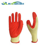 Orange 21s Yarn Crinkle Latex Palm Gloves Printed Logo