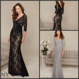 3/4 Sleeve Lace Mother's Formal Gown Silver Black Evening Dresses M71313