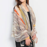 Lady Fashion Stripe Printed Cotton Silk Scarf (YKY1138)