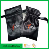 Fashion Satin Fabric Drawstring Bag Satin Pouch with Logo Embroidery