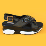 Fashion Leather Thick Sole New Design China Black Platform Wholesale Diamond Women Sandals